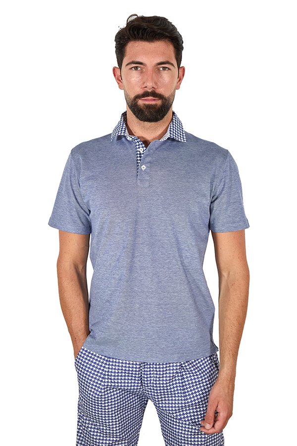 Polo-jeans-colletto-pied-de-poule-blu